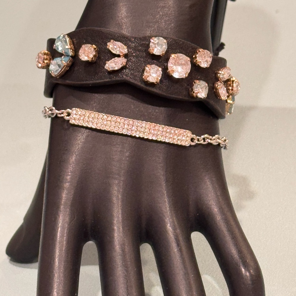 Cara New York NWOT Black Leather Crystal Bracelet Duo